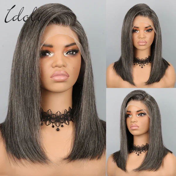 Grey Wigs Human Hair Bob Wig 13x4 Straight Lace Front Wigs - Image 3
