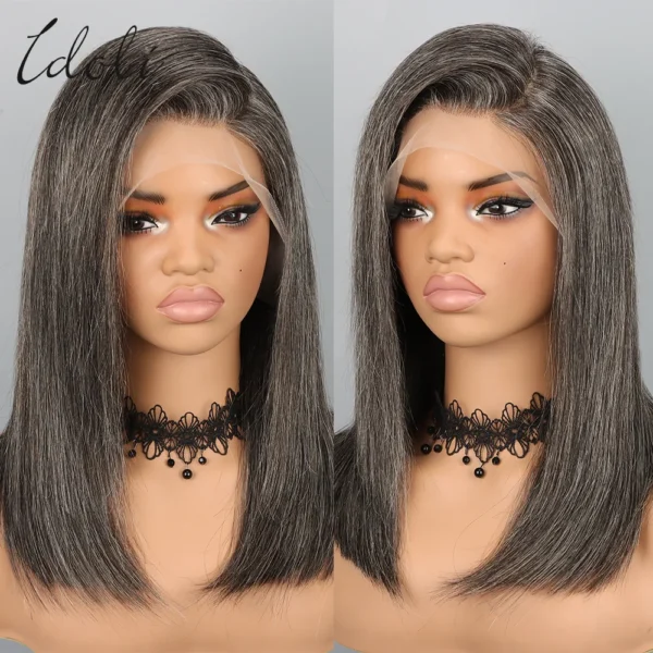 Grey Wigs Human Hair Bob Wig 13x4 Straight Lace Front Wigs - Image 2