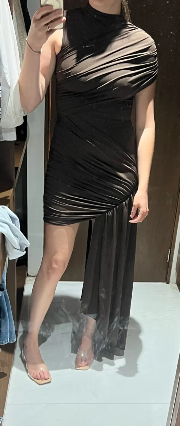 Irregular Pleated Tassels Mini Dress - Image 36