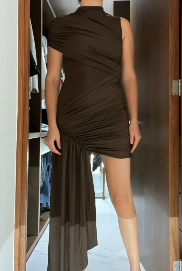 Irregular Pleated Tassels Mini Dress - Image 37