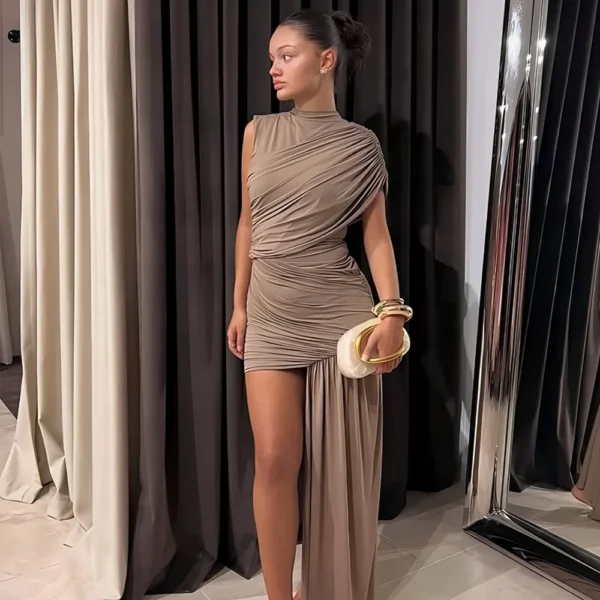 Irregular Pleated Tassels Mini Dress - Image 16