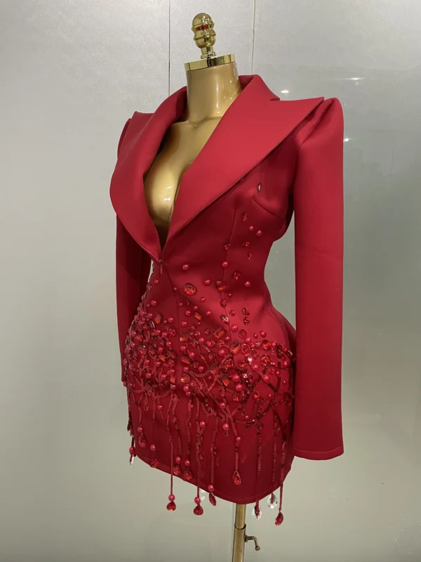 Crystal Chains Pearls Long Sleeve Mini Dress - Image 27