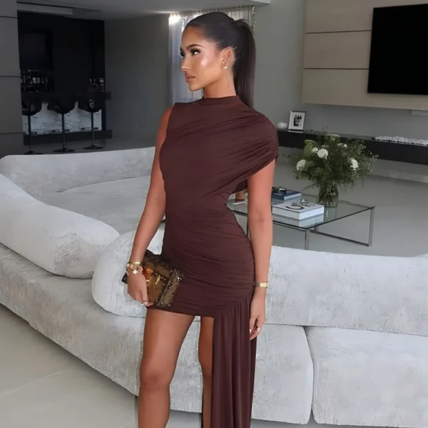Irregular Pleated Tassels Mini Dress - Image 9