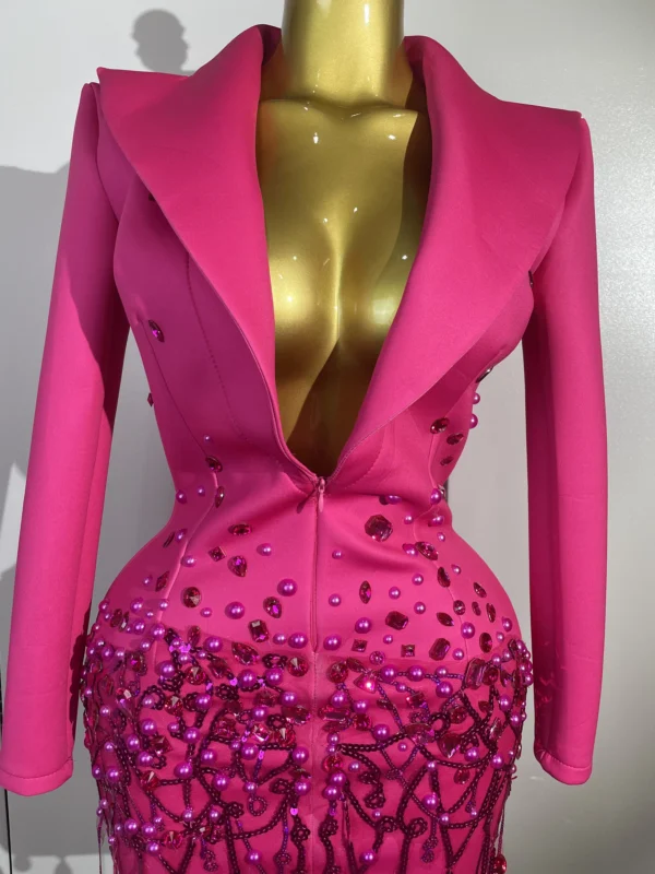 Crystal Chains Pearls Long Sleeve Mini Dress - Image 3