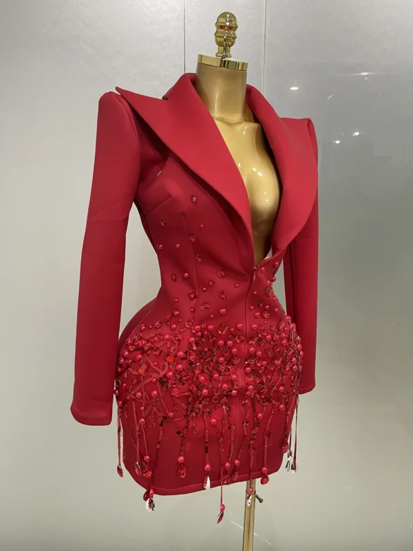 Crystal Chains Pearls Long Sleeve Mini Dress - Image 31