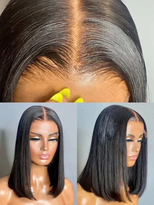 13x4 Lace Front Human Hair Wigs Straight Wigs Frontal Bob Wigs Blunt Cut Bone Straight - Image 3