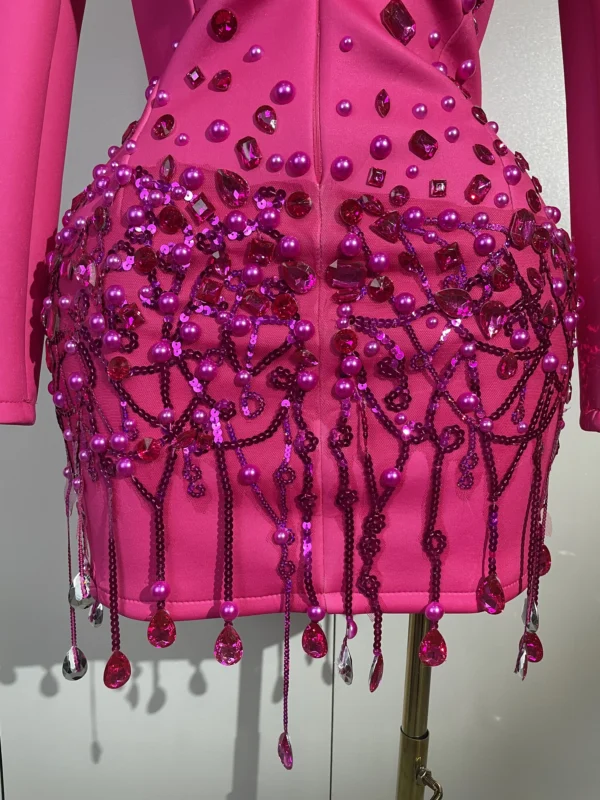 Crystal Chains Pearls Long Sleeve Mini Dress - Image 24