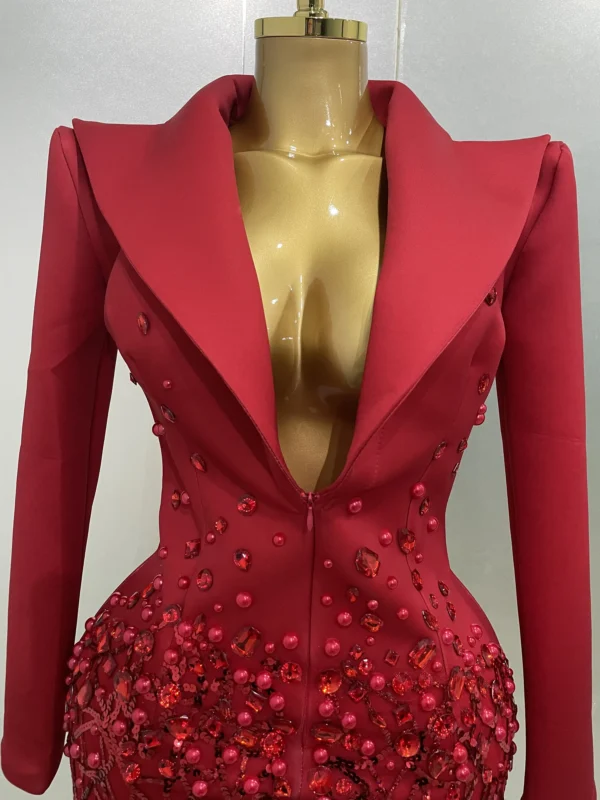 Crystal Chains Pearls Long Sleeve Mini Dress - Image 32