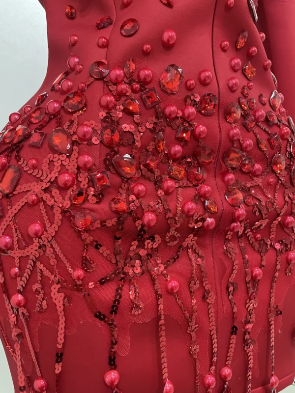 Crystal Chains Pearls Long Sleeve Mini Dress - Image 34