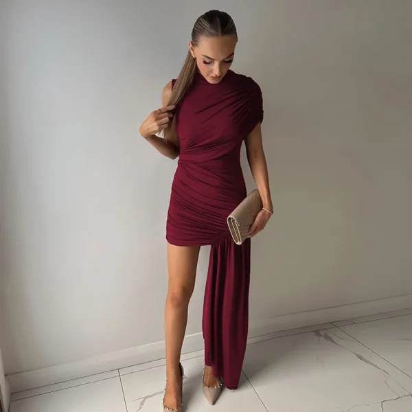Irregular Pleated Tassels Mini Dress - Image 18