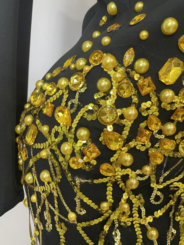 Crystal Chains Pearls Long Sleeve Mini Dress - Image 17