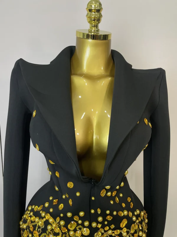 Crystal Chains Pearls Long Sleeve Mini Dress - Image 14