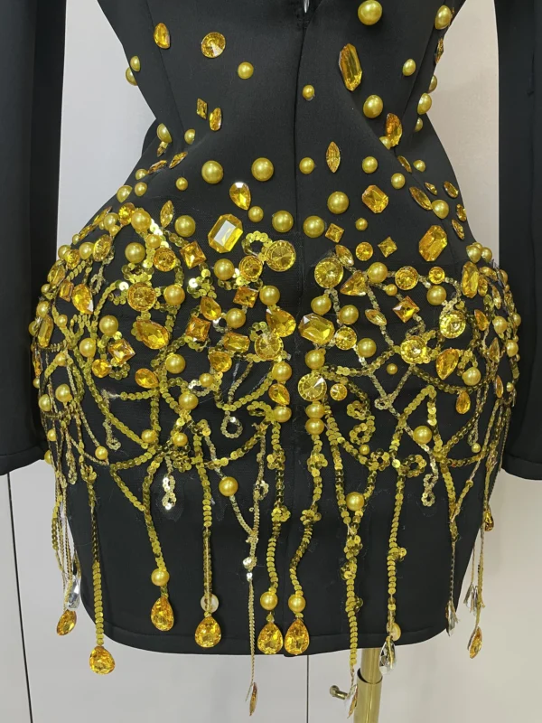 Crystal Chains Pearls Long Sleeve Mini Dress - Image 15