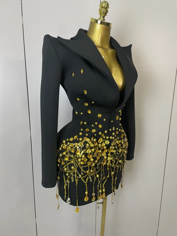 Crystal Chains Pearls Long Sleeve Mini Dress - Image 13