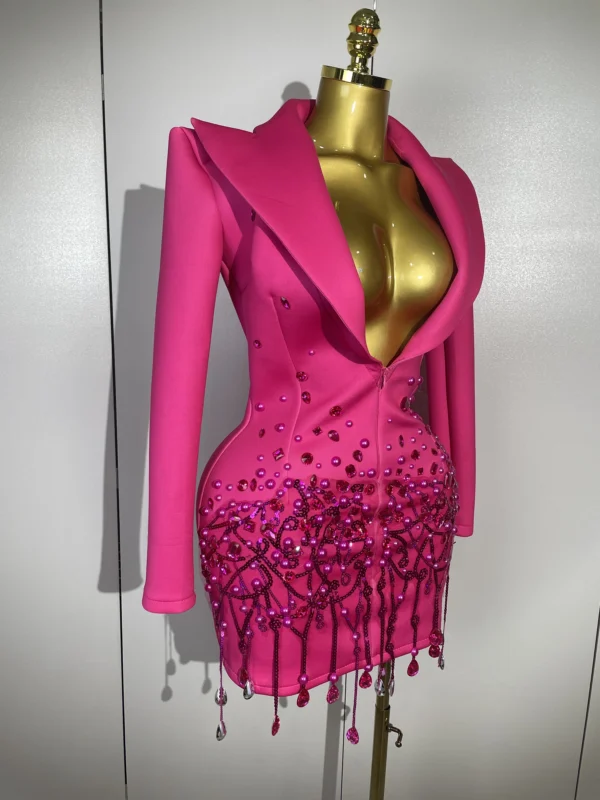 Crystal Chains Pearls Long Sleeve Mini Dress - Image 2