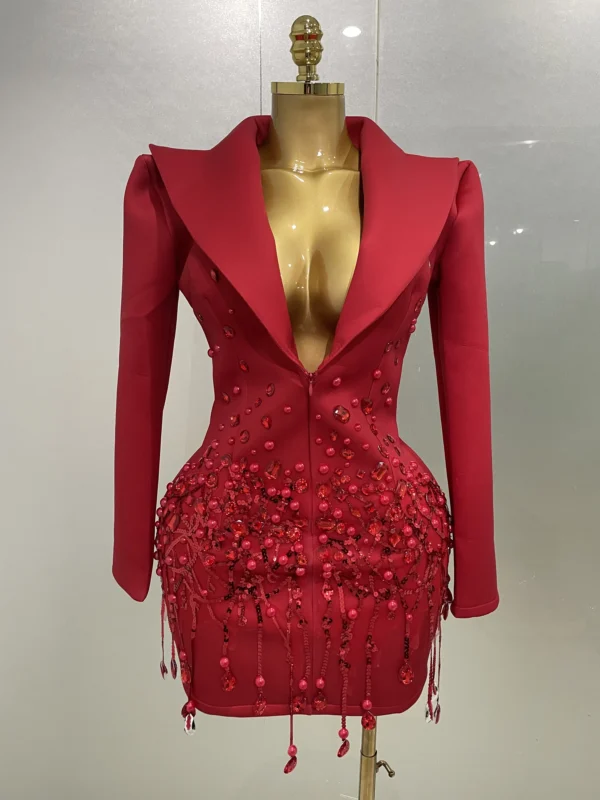 Crystal Chains Pearls Long Sleeve Mini Dress - Image 26
