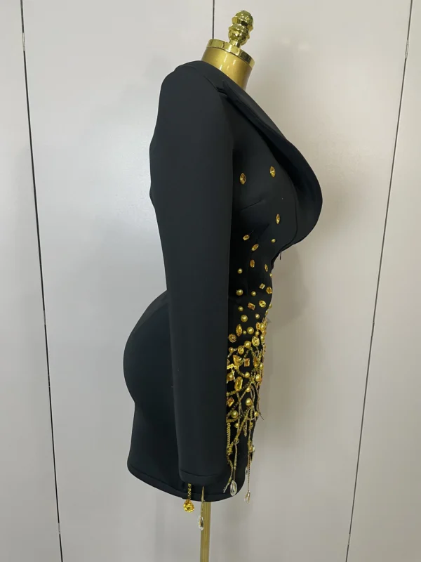 Crystal Chains Pearls Long Sleeve Mini Dress - Image 12