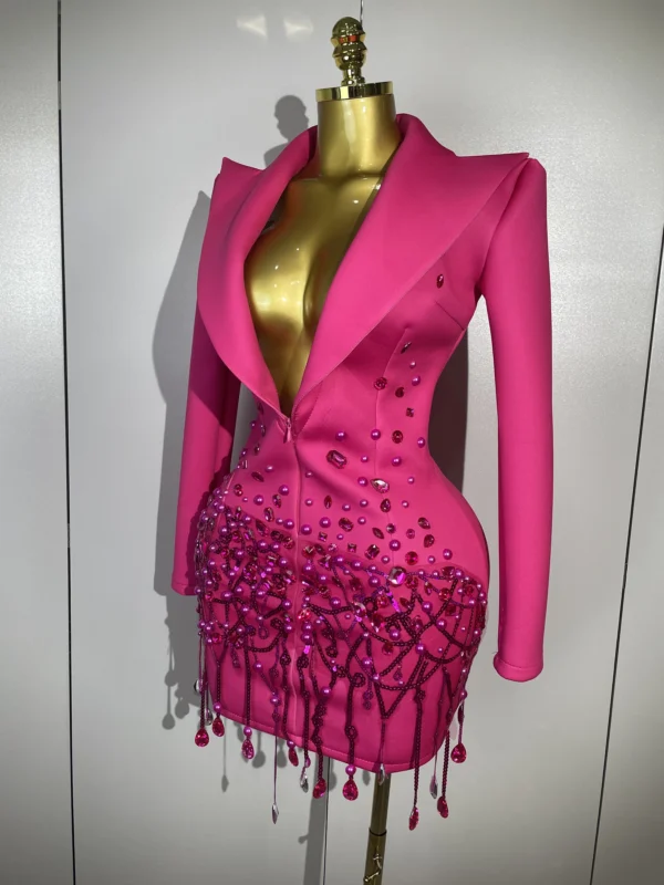 Crystal Chains Pearls Long Sleeve Mini Dress - Image 19