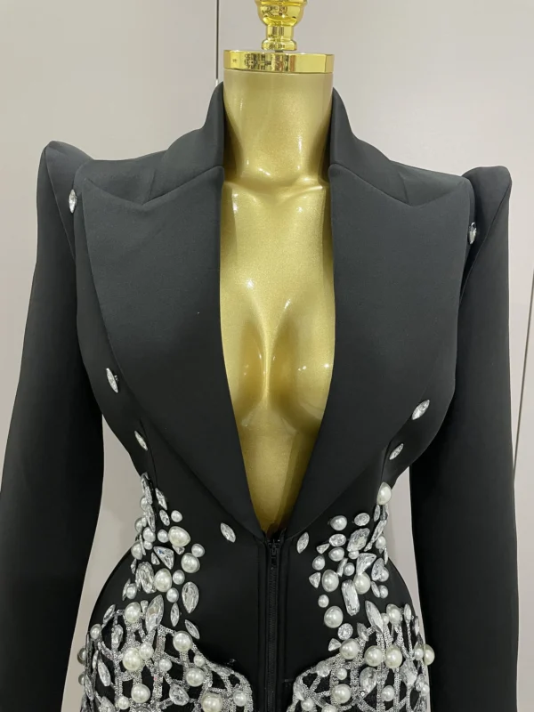 Crystal Chains Pearls Long Sleeve Mini Dress - Image 41