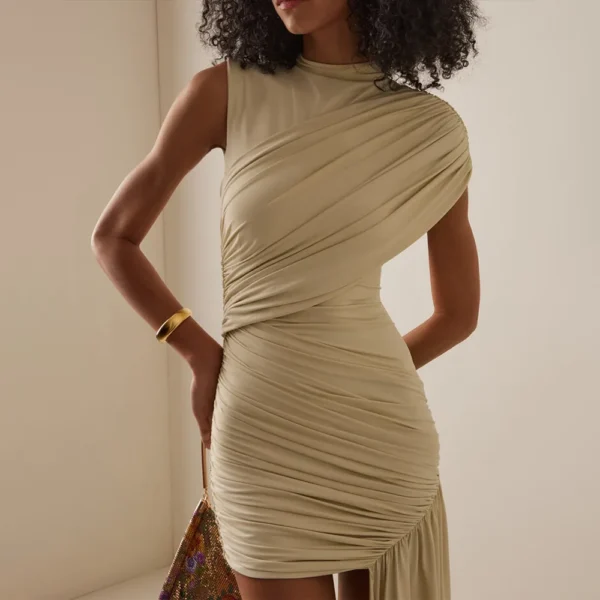Irregular Pleated Tassels Mini Dress - Image 14