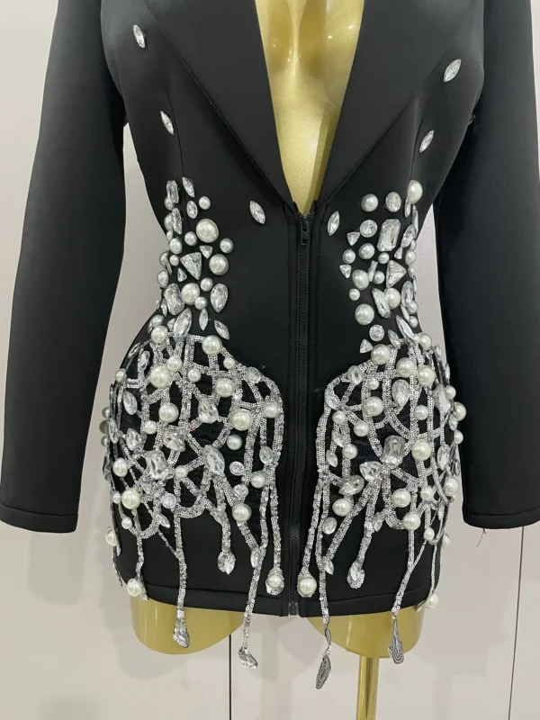 Crystal Chains Pearls Long Sleeve Mini Dress - Image 42