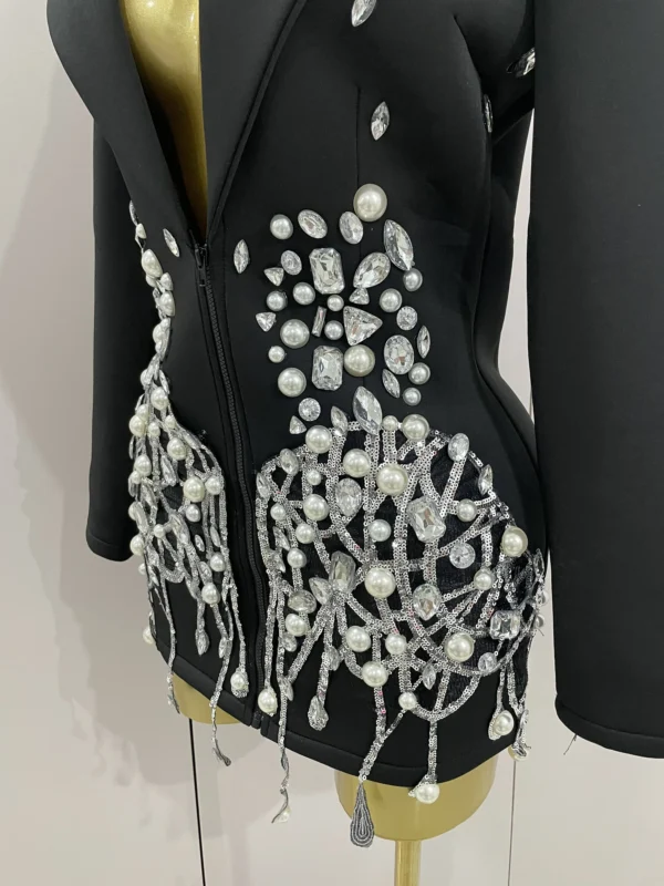 Crystal Chains Pearls Long Sleeve Mini Dress - Image 43