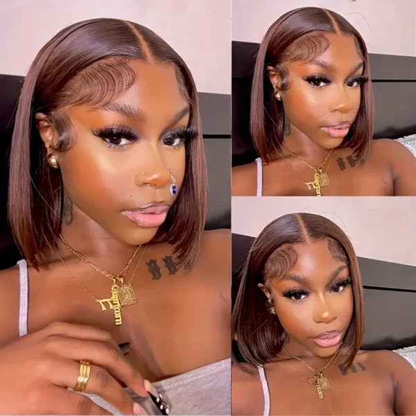13x4 Lace Front Human Hair Wigs Straight Wigs Frontal Bob Wigs Blunt Cut Bone Straight - Image 5