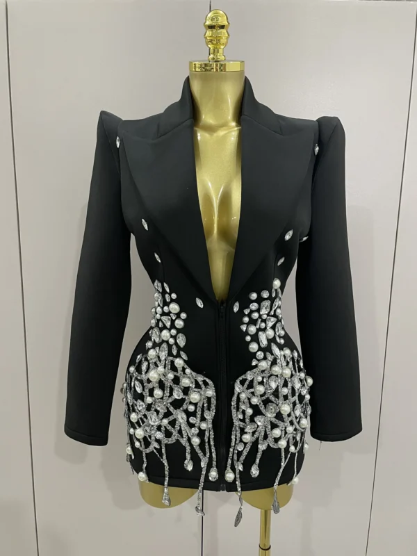 Crystal Chains Pearls Long Sleeve Mini Dress - Image 35