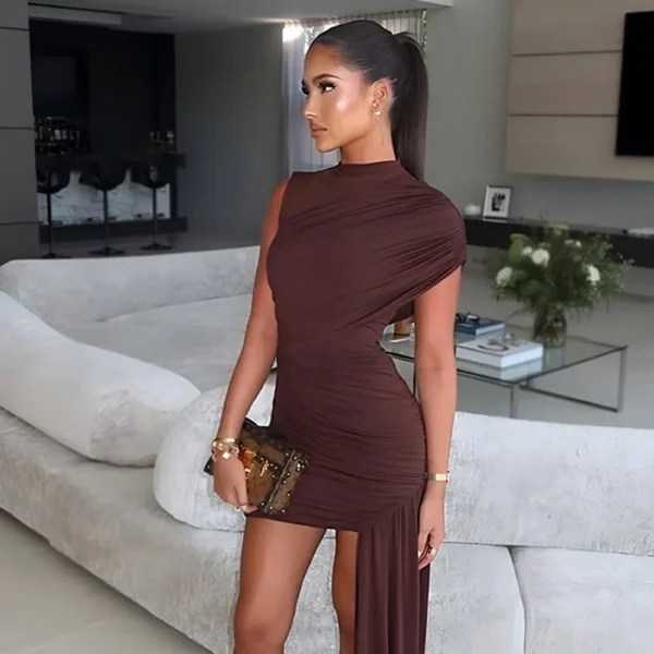 Irregular Pleated Tassels Mini Dress - Image 30