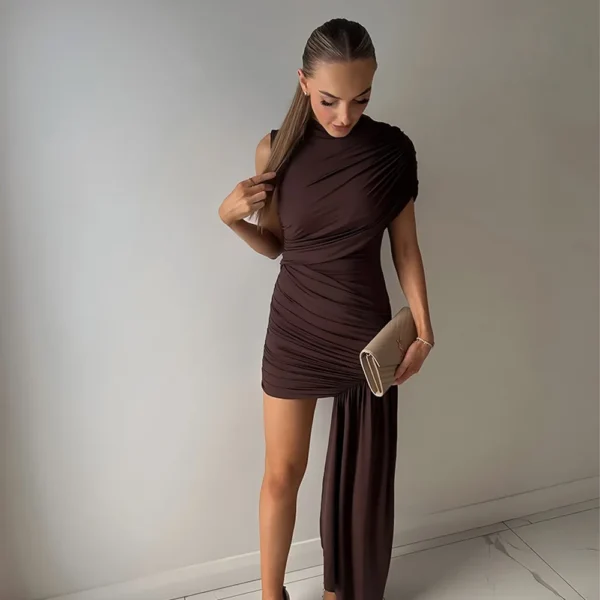 Irregular Pleated Tassels Mini Dress - Image 6
