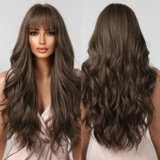Wavy Wigs for Women with Bangs Long Natural Synthetic Hair Wig