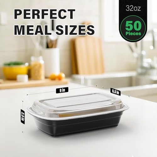 Femora 50 Pack 32 oz Reusable Meal Prep Containers with Lids - Bento Plastic Lunch Box for Food Storage, Take-Out & Meal Prep | Microwave, Dishwasher, Freezer Safe Amazon.co.uk: Home & Kitchen - Image 9