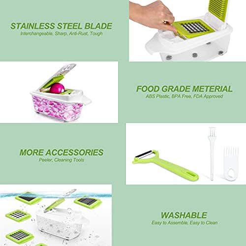 12 in 1 Vegetable Chopper Vegetable Dicer Multifunctional Vegetable Cutter Salad Chopper Onion Chopper Potato Cutter Onion Dicer Veg Dicer Veg Chopper with Container, Peeler, Cleaning Brush Amazon.co.uk: Home & Kitchen - Image 10