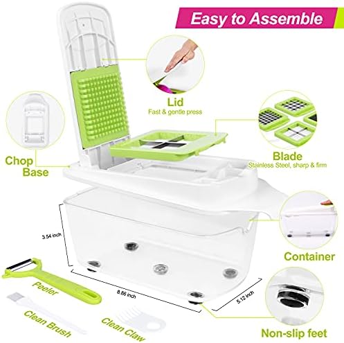 12 in 1 Vegetable Chopper Vegetable Dicer Multifunctional Vegetable Cutter Salad Chopper Onion Chopper Potato Cutter Onion Dicer Veg Dicer Veg Chopper with Container, Peeler, Cleaning Brush Amazon.co.uk: Home & Kitchen - Image 6