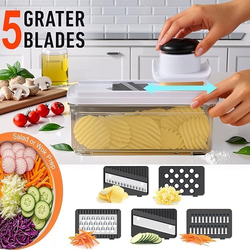 SHAHARIA Vegetable Chopper, 14-in-1 Food Slicer, Onion Chopper, Mandoline Vegetable Slicer, Cutter, Spiralizer, 7 Stainless Steel Blades and Includes a Food Storage for Kitchen. Amazon.co.uk: Home & Kitchen - Image 14