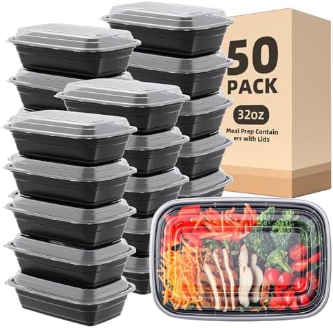 Femora 50 Pack 32 oz Reusable Meal Prep Containers with Lids - Bento Plastic Lunch Box for Food Storage, Take-Out & Meal Prep | Microwave, Dishwasher, Freezer Safe Amazon.co.uk: Home & Kitchen