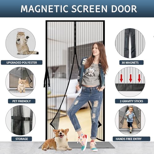 YRH Magnetic Fly Screen Door with Stay Open Buckles - Heavy Duty Self-Sealing Mesh, No Drill Installation,Powerful Magnets,Full Frame Magic Tape (90x210 cm, Black) Amazon.co.uk: DIY & Tools - Image 10