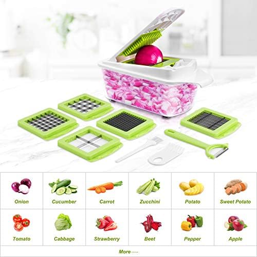 12 in 1 Vegetable Chopper Vegetable Dicer Multifunctional Vegetable Cutter Salad Chopper Onion Chopper Potato Cutter Onion Dicer Veg Dicer Veg Chopper with Container, Peeler, Cleaning Brush Amazon.co.uk: Home & Kitchen - Image 5