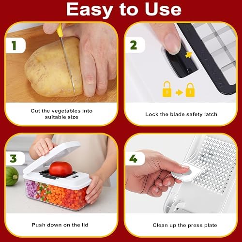 SHAHARIA Vegetable Chopper, 14-in-1 Food Slicer, Onion Chopper, Mandoline Vegetable Slicer, Cutter, Spiralizer, 7 Stainless Steel Blades and Includes a Food Storage for Kitchen. Amazon.co.uk: Home & Kitchen - Image 15