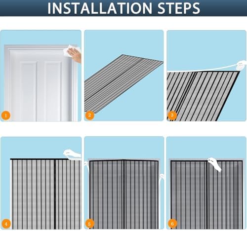 YRH Magnetic Fly Screen Door with Stay Open Buckles - Heavy Duty Self-Sealing Mesh, No Drill Installation,Powerful Magnets,Full Frame Magic Tape (90x210 cm, Black) Amazon.co.uk: DIY & Tools - Image 6