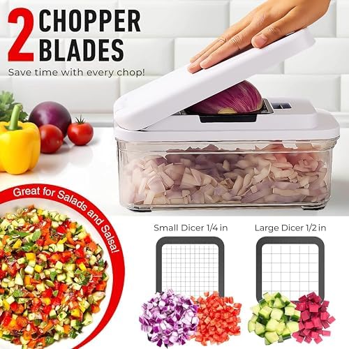 SHAHARIA Vegetable Chopper, 14-in-1 Food Slicer, Onion Chopper, Mandoline Vegetable Slicer, Cutter, Spiralizer, 7 Stainless Steel Blades and Includes a Food Storage for Kitchen. Amazon.co.uk: Home & Kitchen - Image 4