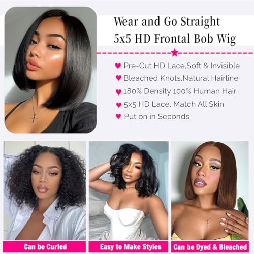 Glueless Bob Wig Human Hair Pre Plucked - Image 9