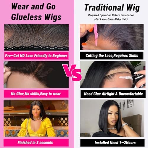 Glueless Bob Wig Human Hair Pre Plucked - Image 5